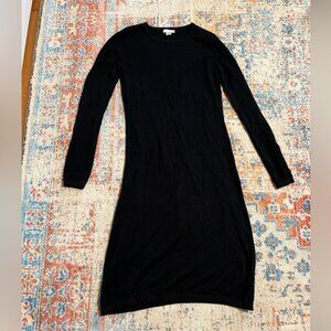 Garnet Hill 100% merino wool black long sleeved midi dress